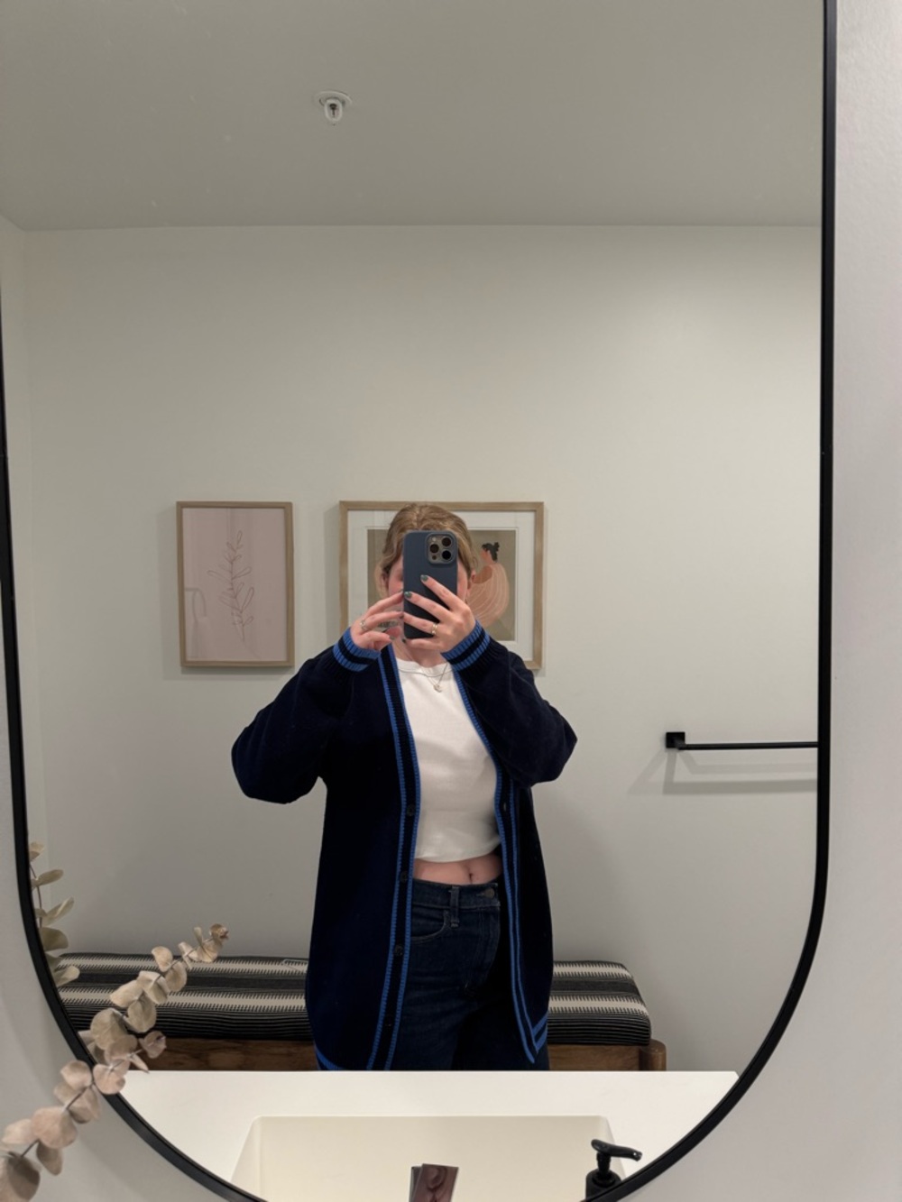 Sunday Best Navy Cardigan with Bright Blue Trim